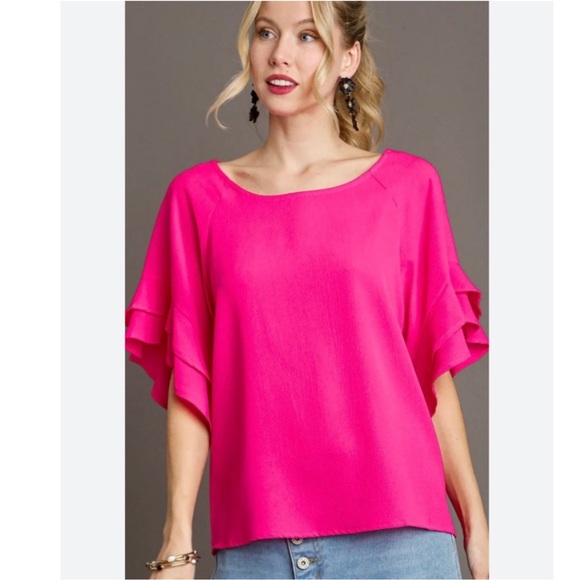 Umgee Tops - Umgee Pink Ruffle Sleeve Blouse